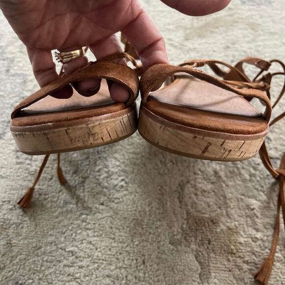 Frye Miranda Gladiator Cork Platform Wedge Sandals Nutmeg Lace Up Suede Size 8 - Picture 4 of 10